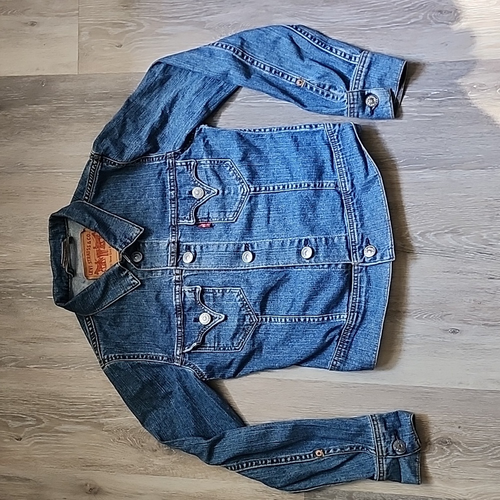 Levis Womens/Teenager Denim Button Up Trucker Jacket Blue Sz Medium JR
